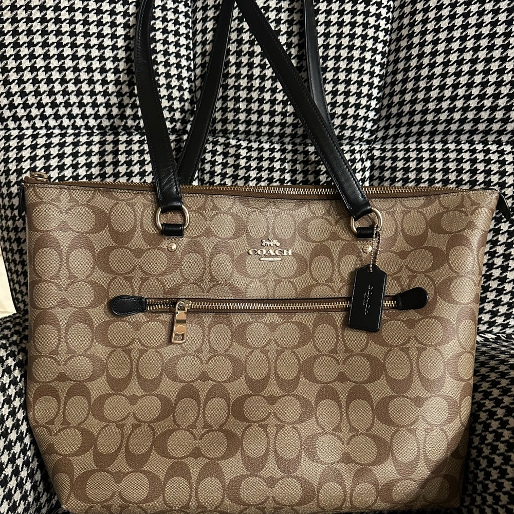 Coach Tan and Black Signature Tote